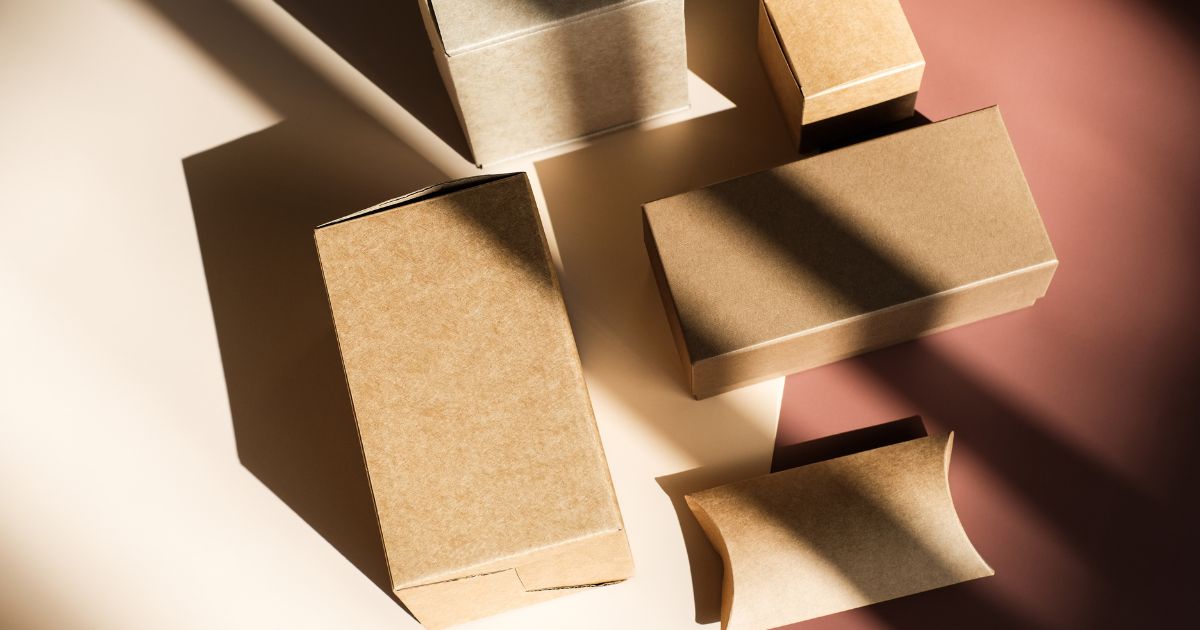 Sustainable packing materials on brown background